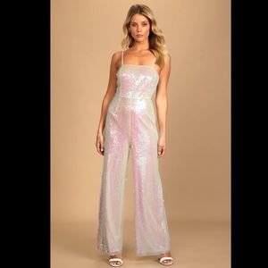 The Disco Jumpsuit - Womens Going to Glow Iridescent White Sequin Sleeveless